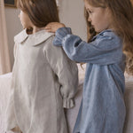 Girls' Designer Dresses, Natural Linen, ages 1 to 6.