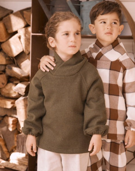 Boys' Designer Jumper, Wool/Polyester Blend, Olive, ages 1 to 6.
