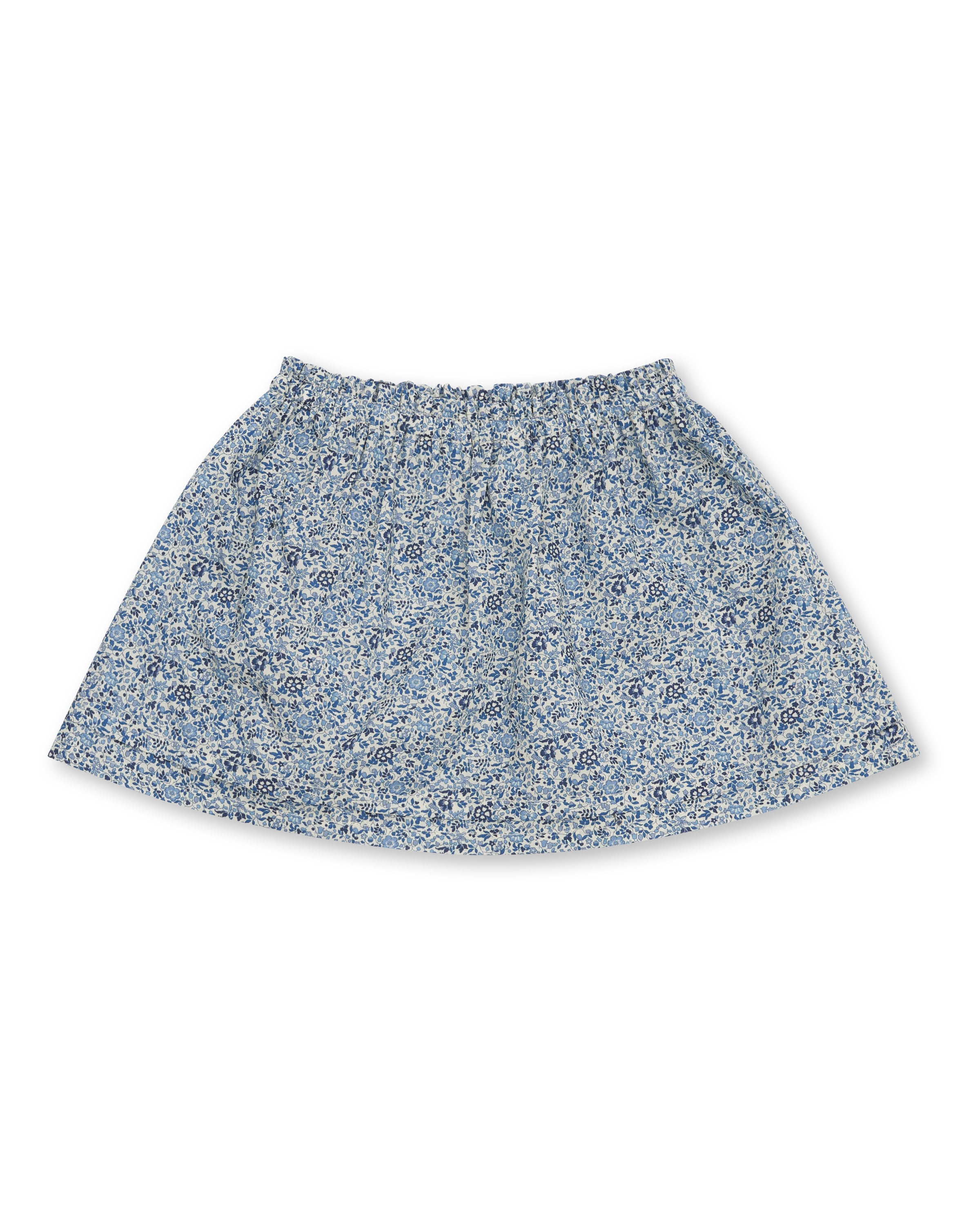 Girls' Designer Skirt, Blue Floral, ages 1 to 6.
