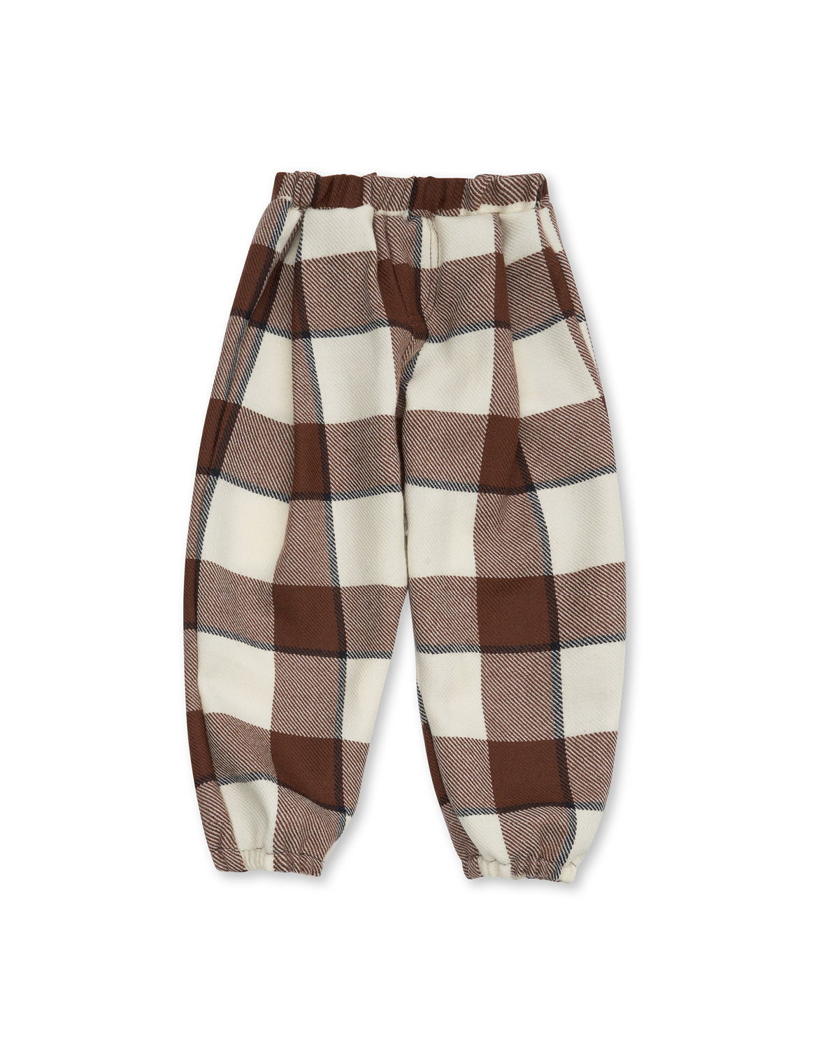 Boys' Designer Pants, brown check, wool, ages 1 to 6.