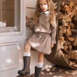 Girls' Designer Skirt, Oatmeal, ages 1 to 6.