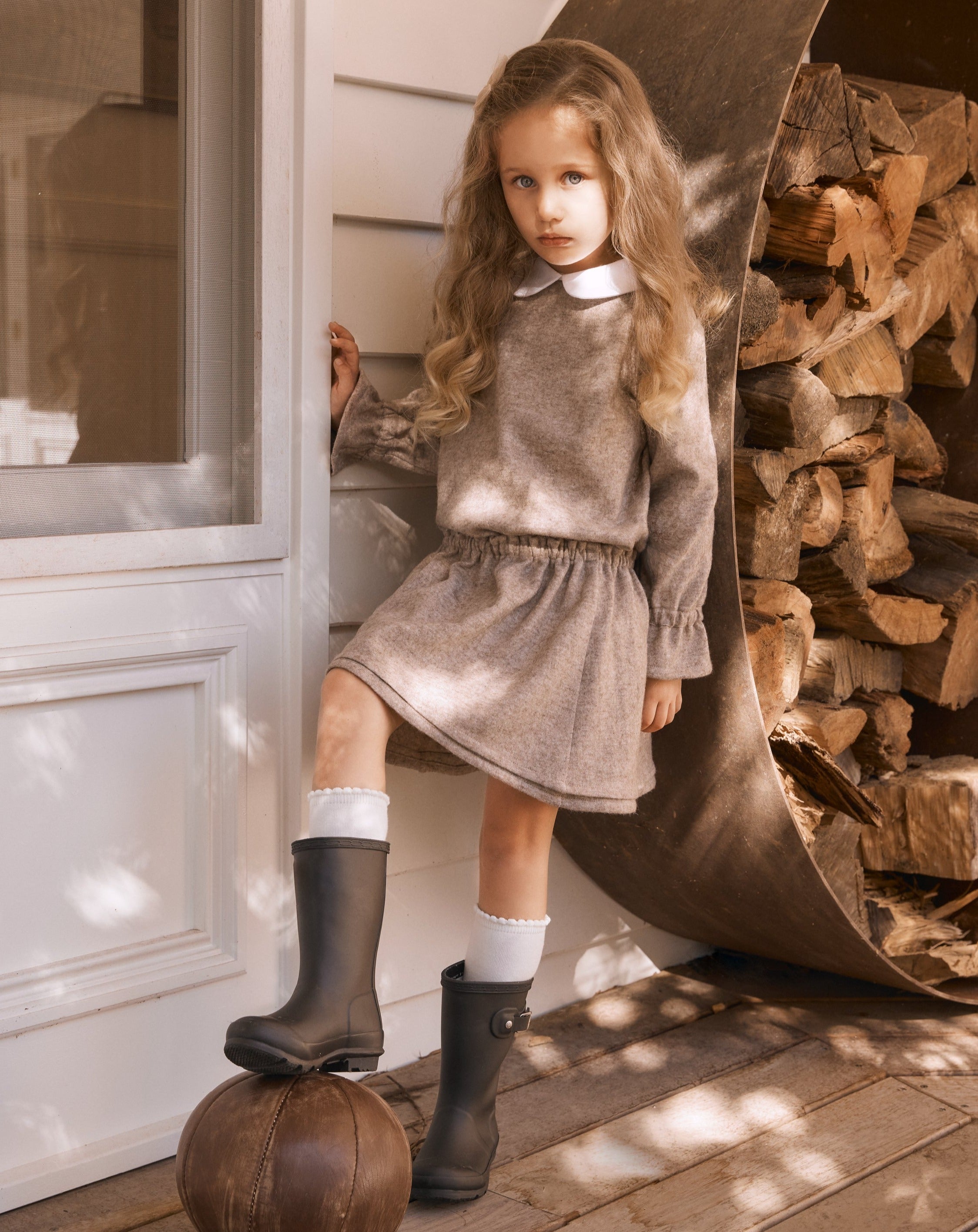 Girls' Designer Skirt, Oatmeal, ages 1 to 6.