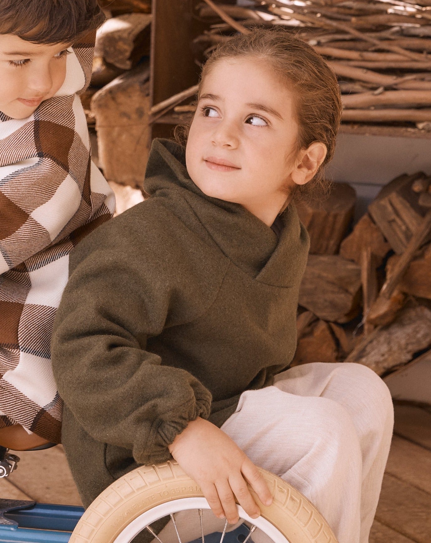 Boys' Designer Jumper, Wool/Polyester Blend, Olive, ages 1 to 6.